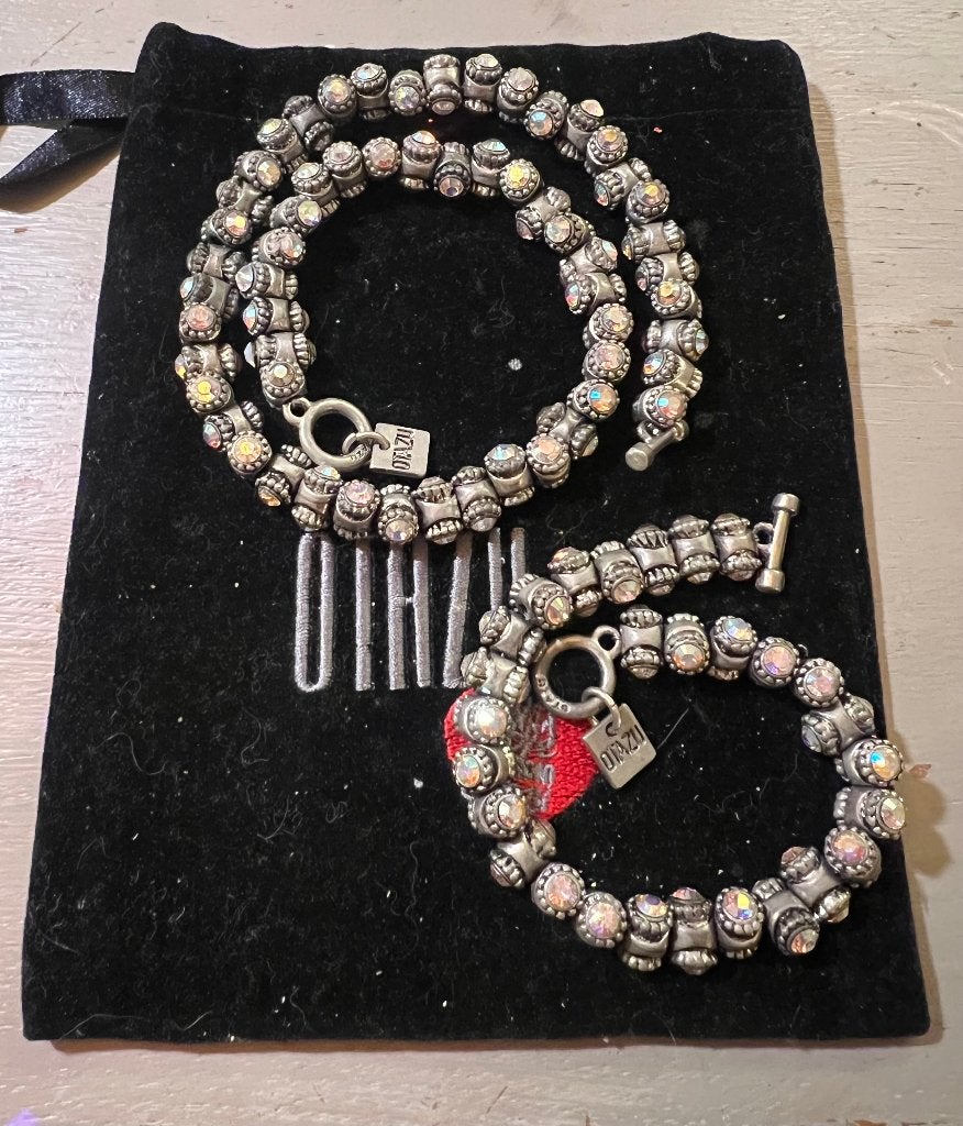 Vintage Otazu ketting armband sieradenset tonnetjes strass, Sieraden, Tassen en Uiterlijk, Kettingen, Overige materialen, Met strass