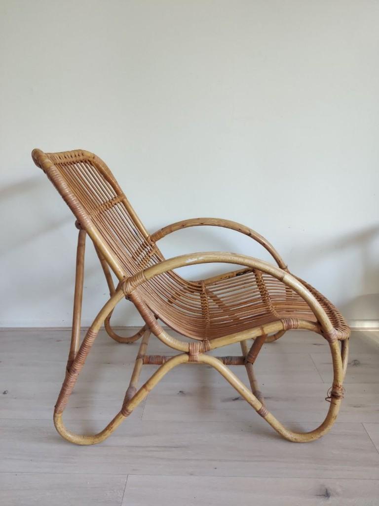 Rotan loungestoel / relaxstoel – Scandinavisch- jaren 60/70, Huis en Inrichting, Fauteuils, Ophalen of Verzenden, Gebruikt, Minder dan 75 cm
