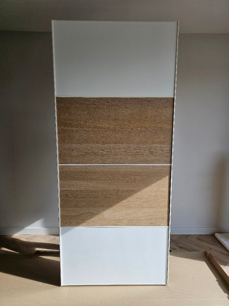 2 Schuifdeuren IKEA Pax kast (Incl. Rail) - Wit/Houtlook, Ophalen, Gebruikt, 200 cm of meer, 200 cm of meer
