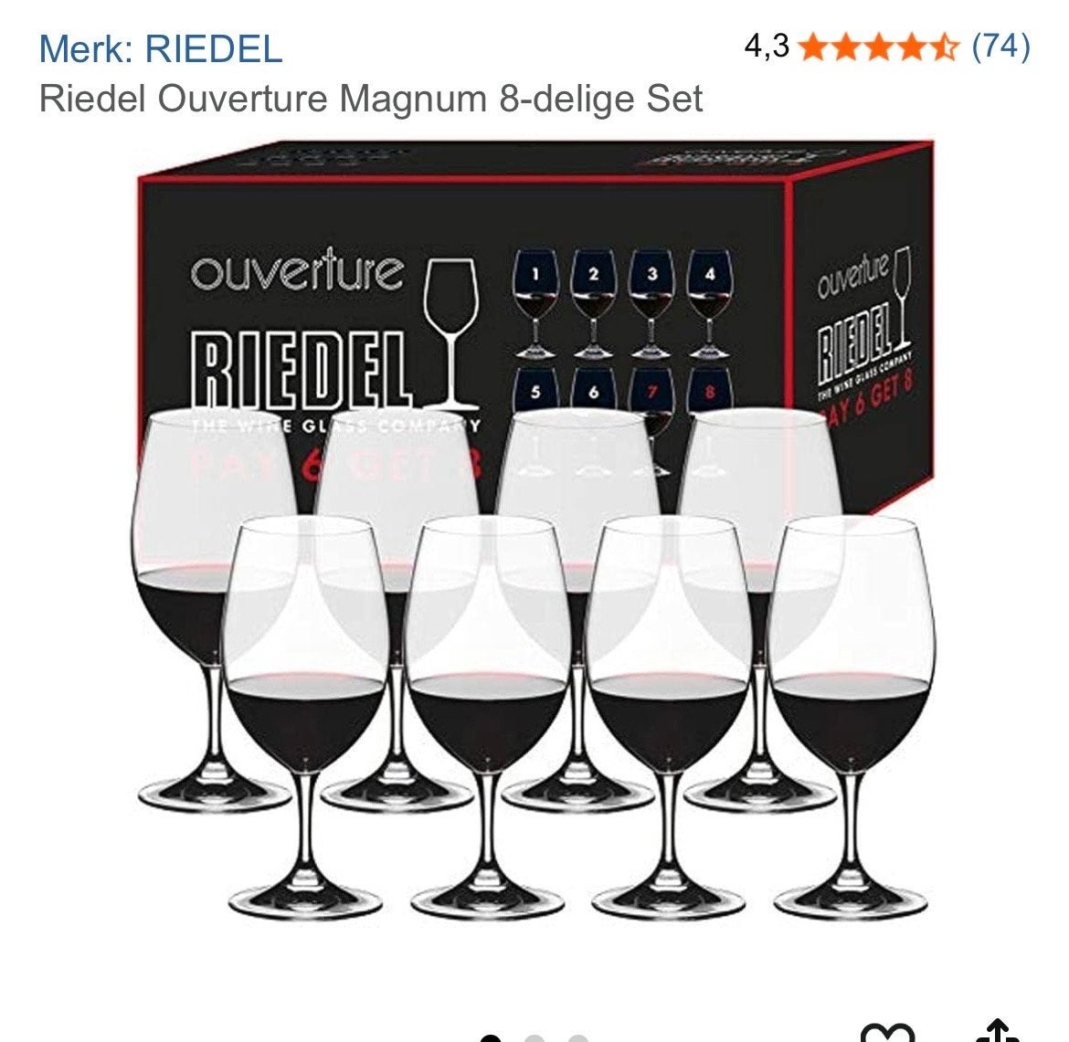 Riedel Ouverture wijnglas GEZOCHT, Huis en Inrichting, Keuken | Servies, Glas of Glazen, Nieuw, Ophalen of Verzenden, Glas