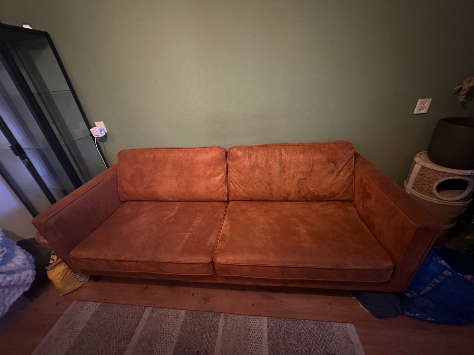 MOODs S Studio 3-zitsbank | Cognac micro-leder, Ophalen, Driepersoons, 75 tot 100 cm, Zo goed als nieuw