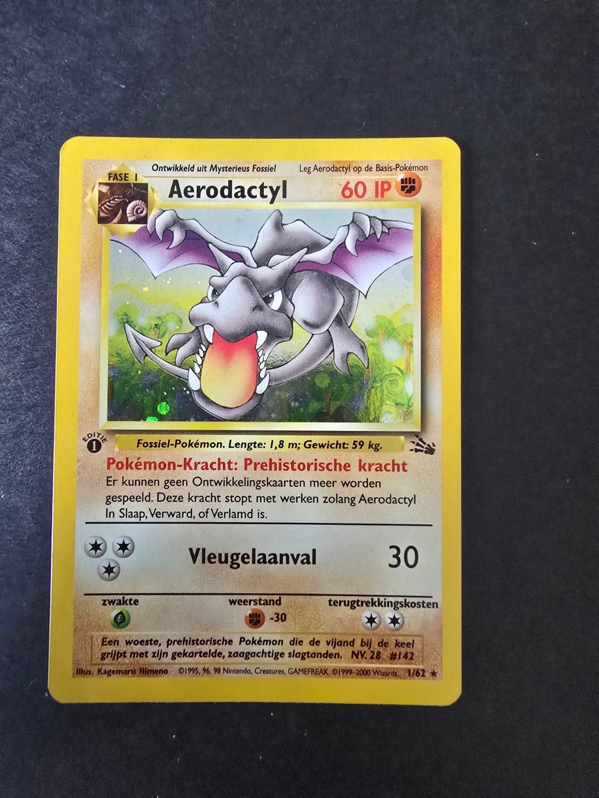Aerodactyl 1/62 - Fossil - HOLO - 1st editie NL, Ophalen of Verzenden, Zo goed als nieuw