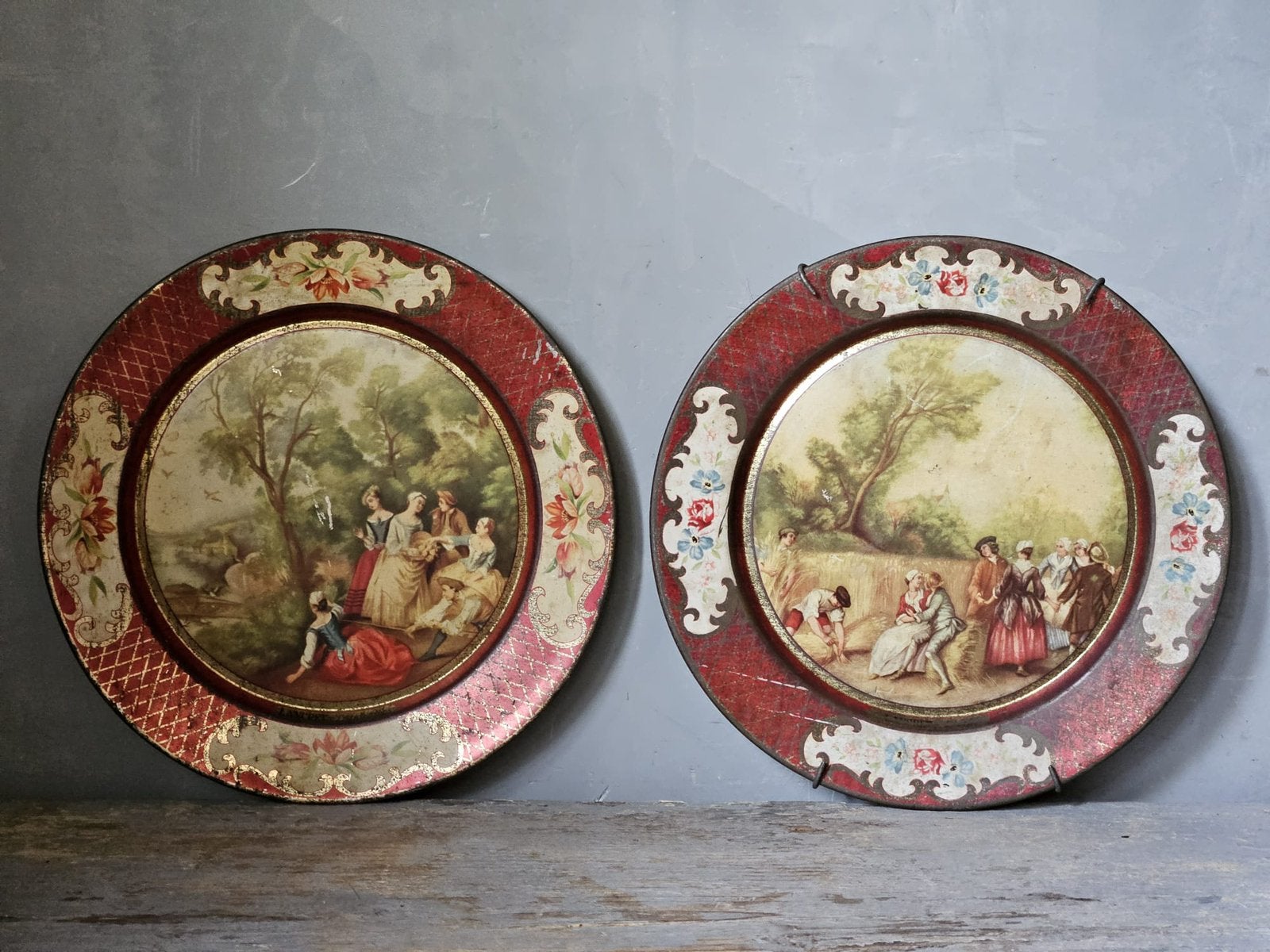 Set antieke blikken wandborden, Antiek en Kunst, Antiek | Wandborden en Tegels, Verzenden
