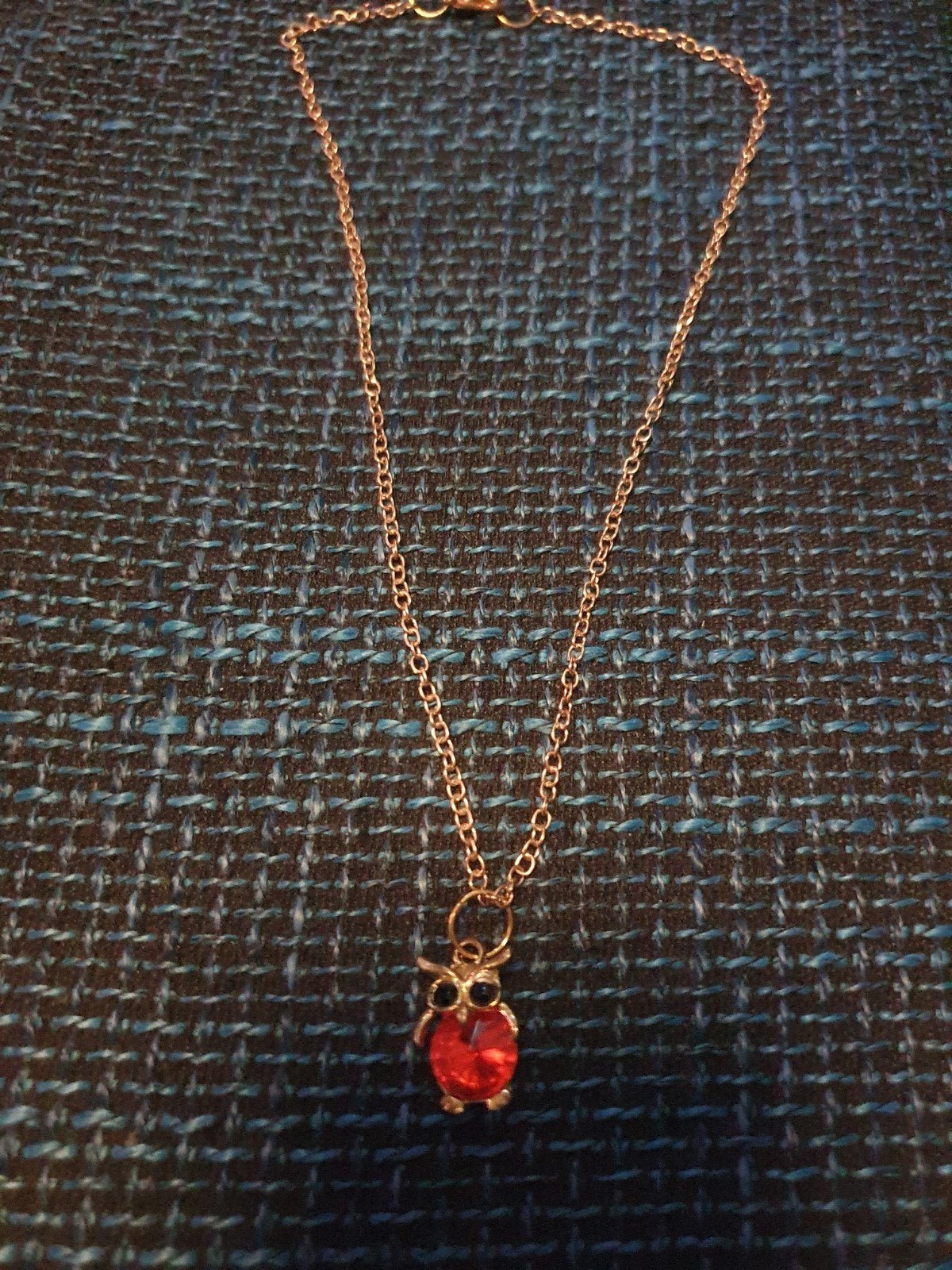 Uilenketting met rode hanger, Overige materialen, Gebruikt, Ophalen of Verzenden, Met kristal