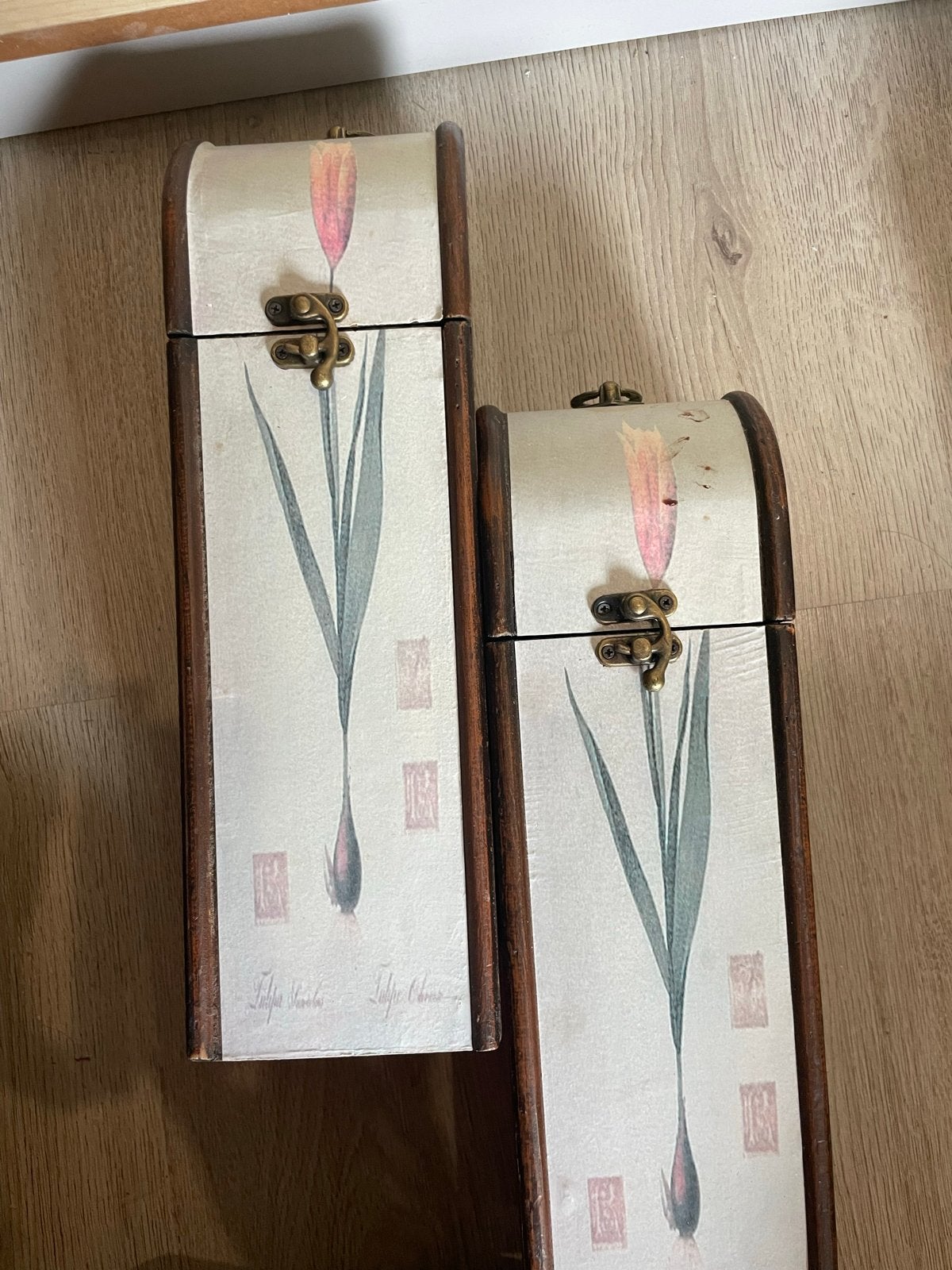 Decoratieve Houten wijnfles box met Tulp Design (Set van 2), 50 – 75, Minder dan 50 cm, Gebruikt, Ophalen of Verzenden