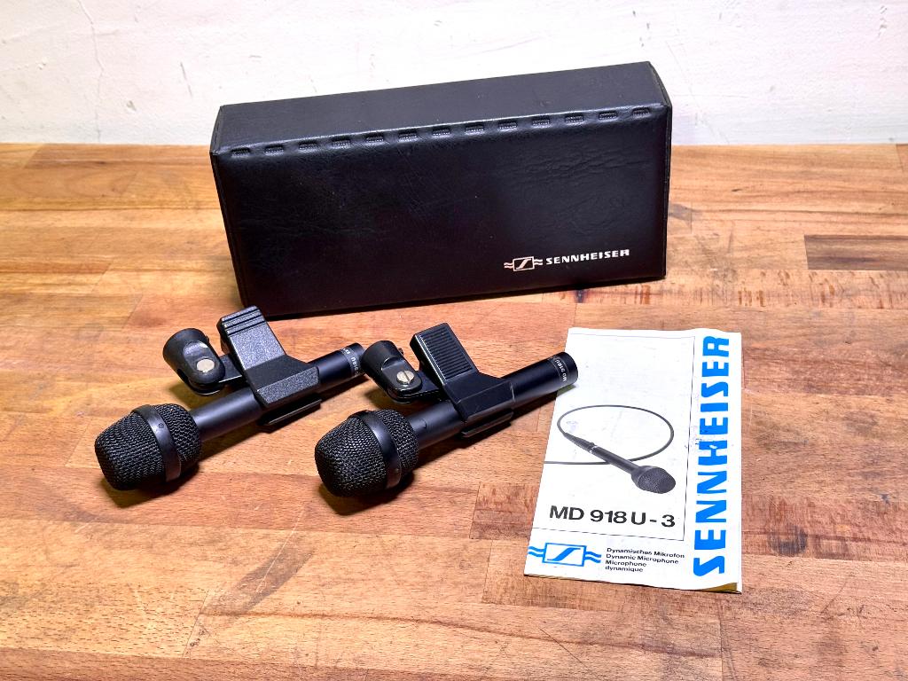 2x Sennheiser MD 918 U-3 dynamic, cardioid microfoon + hoes, Ophalen of Verzenden, Gebruikt, Zangmicrofoon