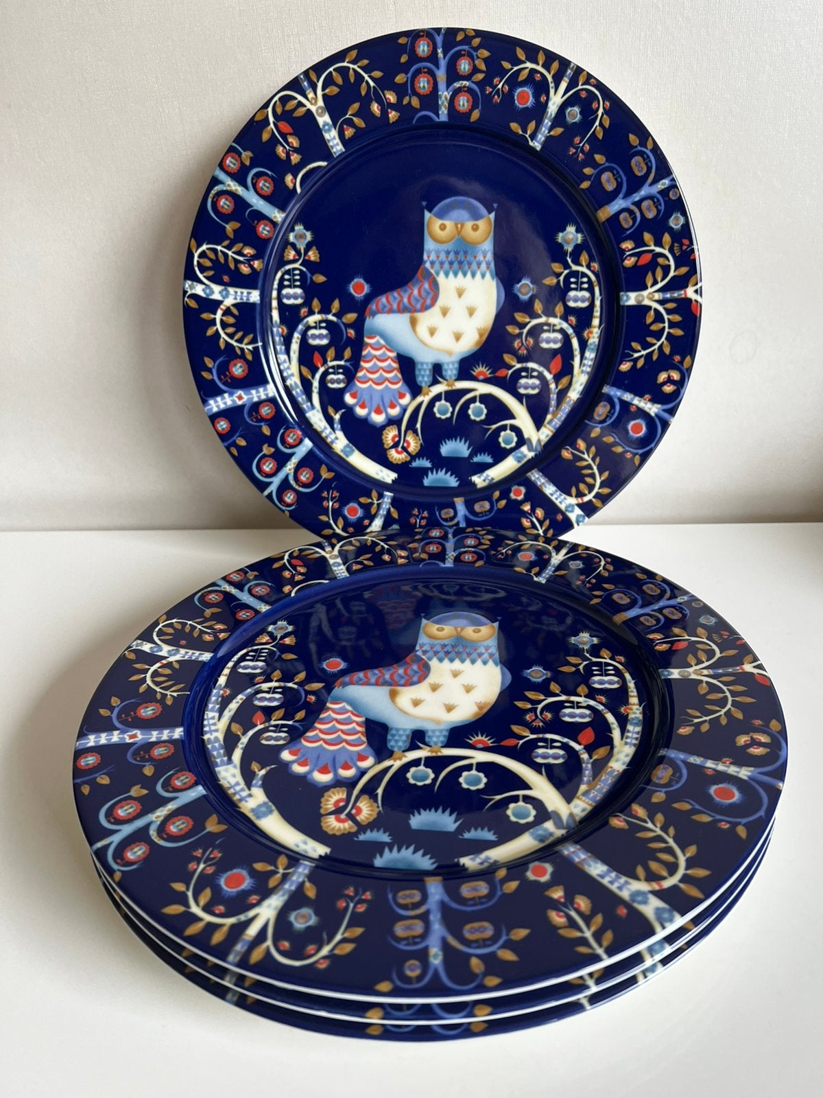 Set 4 Iittala Taika Blauw Dinerbord Uil K. Haapaniemi Ø30, Nieuw, Ophalen of Verzenden, Bord(en), Overige stijlen