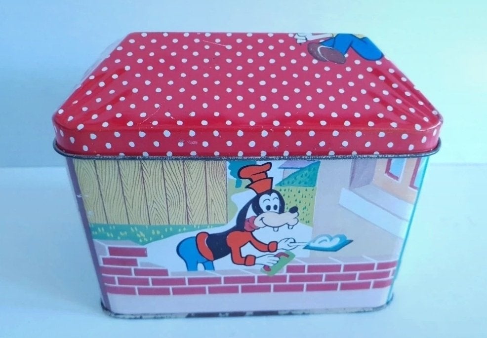 Blik huisje huisjesblik tin vintage Mickey Goofy Gus kerst, Verzamelen, Ophalen of Verzenden, Mickey Mouse, Zo goed als nieuw