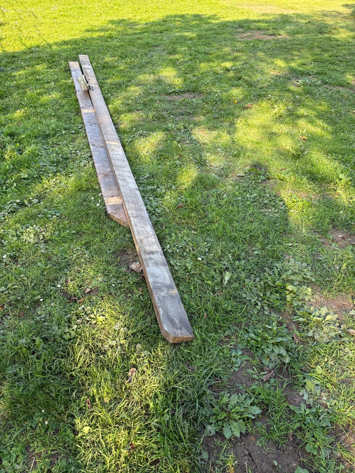 Twee gebruikte balken, 595 cm en 430 cm lang, 4,3x14 cm, Ophalen, Gebruikt