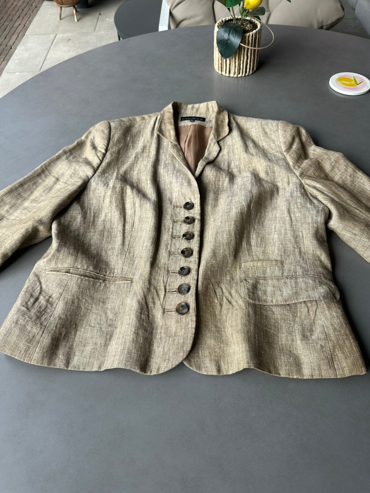 Bruin 100% linnen Lanaby's jasje, maat 44, Kleding | Dames, Bruin, Verzenden, Maat 42/44 (L), Zo goed als nieuw