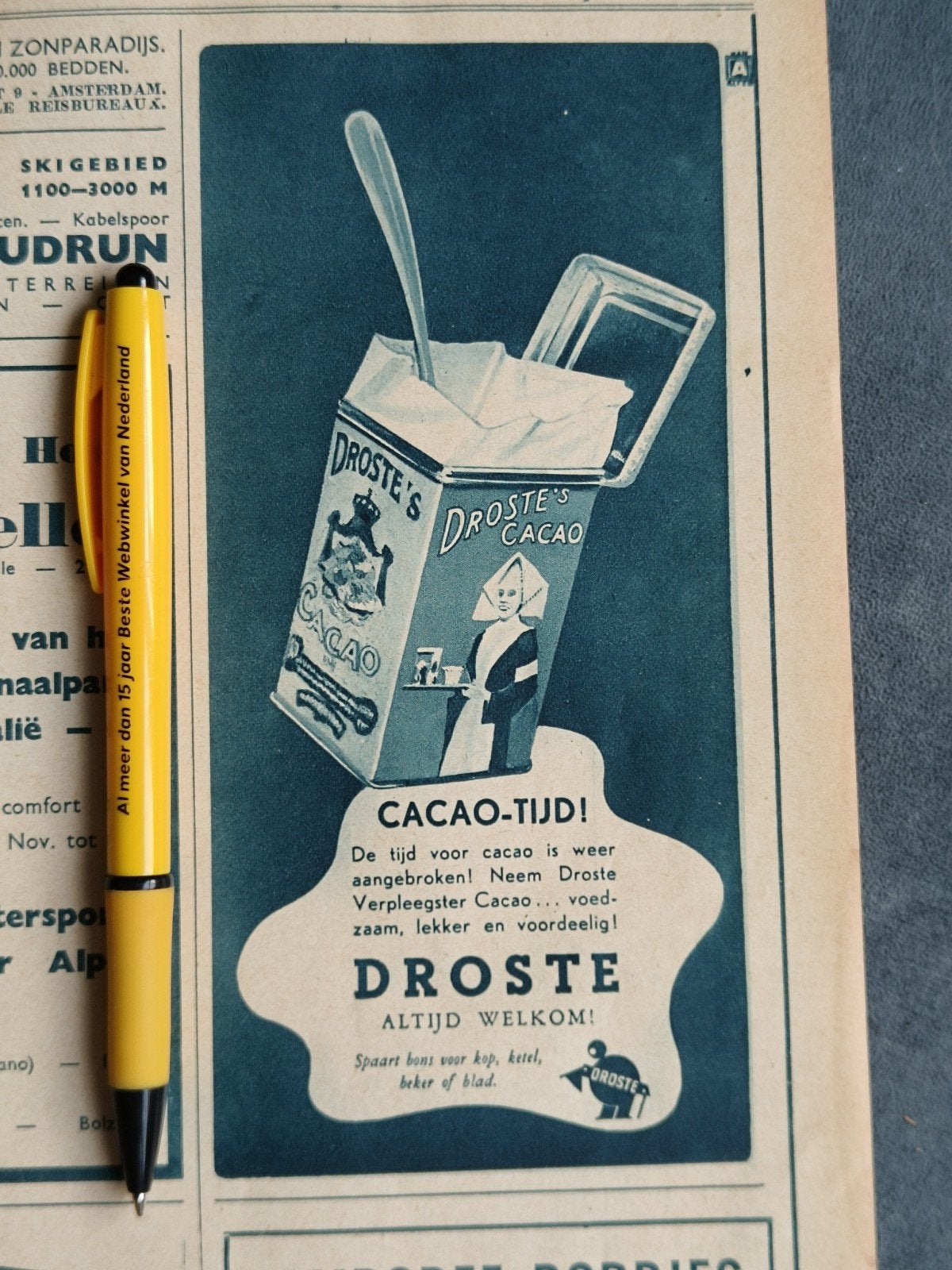 1938, DROSTE RECLAMEADVERTENTIE ., Ophalen of Verzenden, Gebruikt, Overige typen