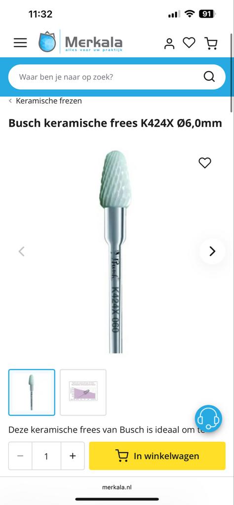 Busch keramische frees K424X Ø6,0mm, Ophalen of Verzenden, Nieuw, Overige soorten