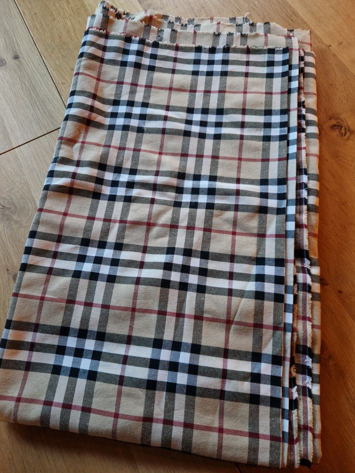 Grote coupon beige ruit stof - 2.40m x 1.40m, 120 cm of meer, Beige, Ophalen of Verzenden, Katoen