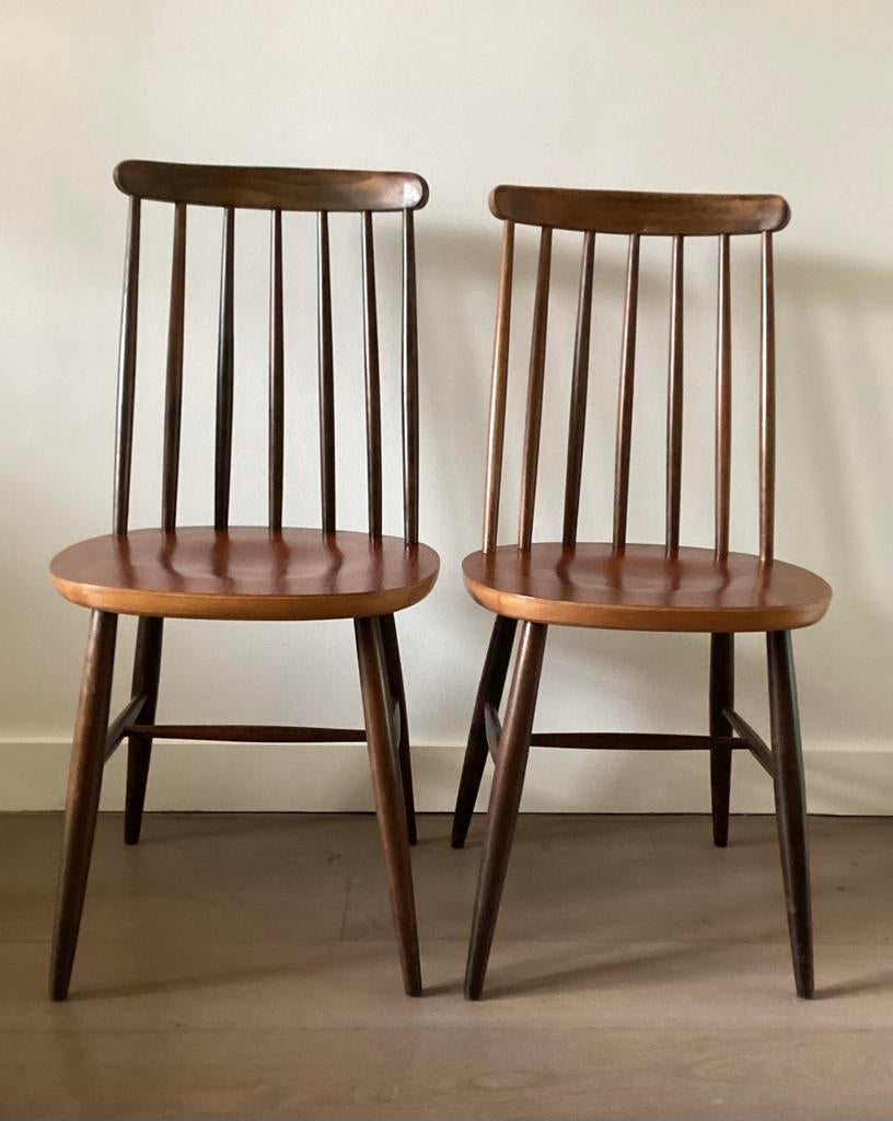 Set van twee orginele Fanett spijlenstoel IImari Topiovaara, Ophalen, Gebruikt, Twee, Bruin