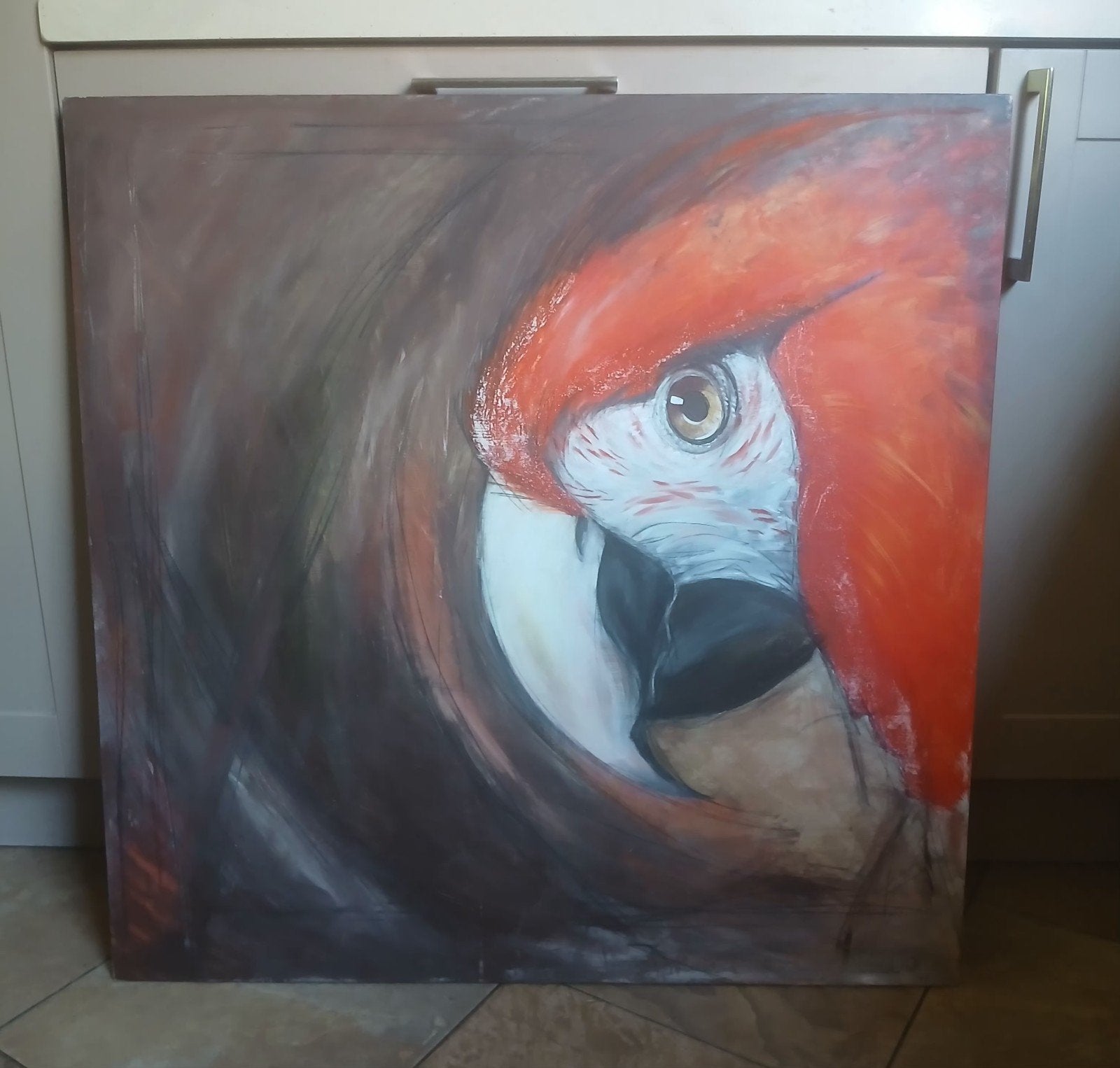 Papagaai olieverf schilderij 2003. gesigneerd "Sikko". Kunst, Antiek en Kunst, Ophalen