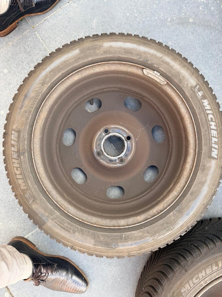Michelin Alpin 5 w-banden 195/55 R16 91T op stalen velgen, Ophalen, Gebruikt, 16 inch, Banden en Velgen