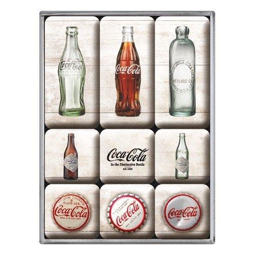 Coca Cola Timeline flessen reclame magneetjes magneet set