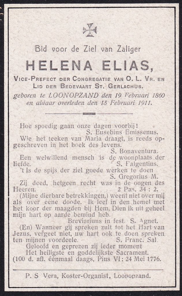 Elias Helena 1860 Loon op zand 1911, Ophalen, Bidprentje