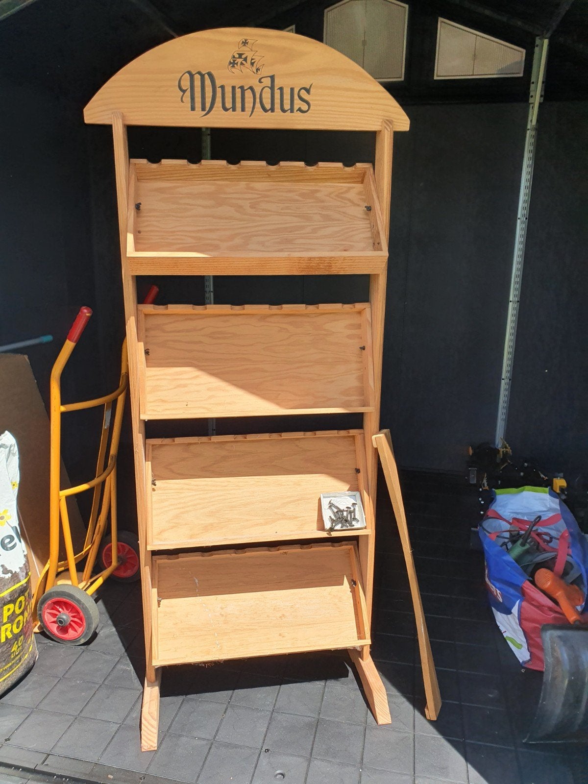 Houten wijnrek / displayrek 'Mundus', Ophalen, Gebruikt, 15 tot 25 flessen, 75 cm of meer