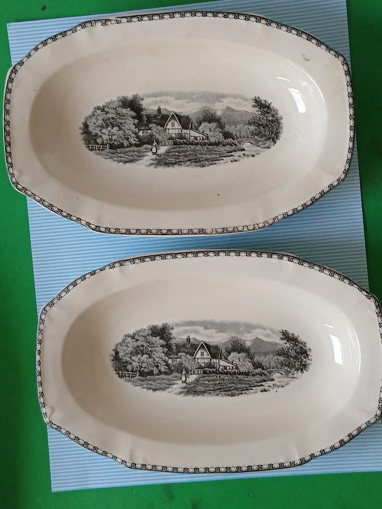 2 Antieke Société Ceramique Maestricht Landschap Schaaltjes, Antiek en Kunst, Ophalen of Verzenden