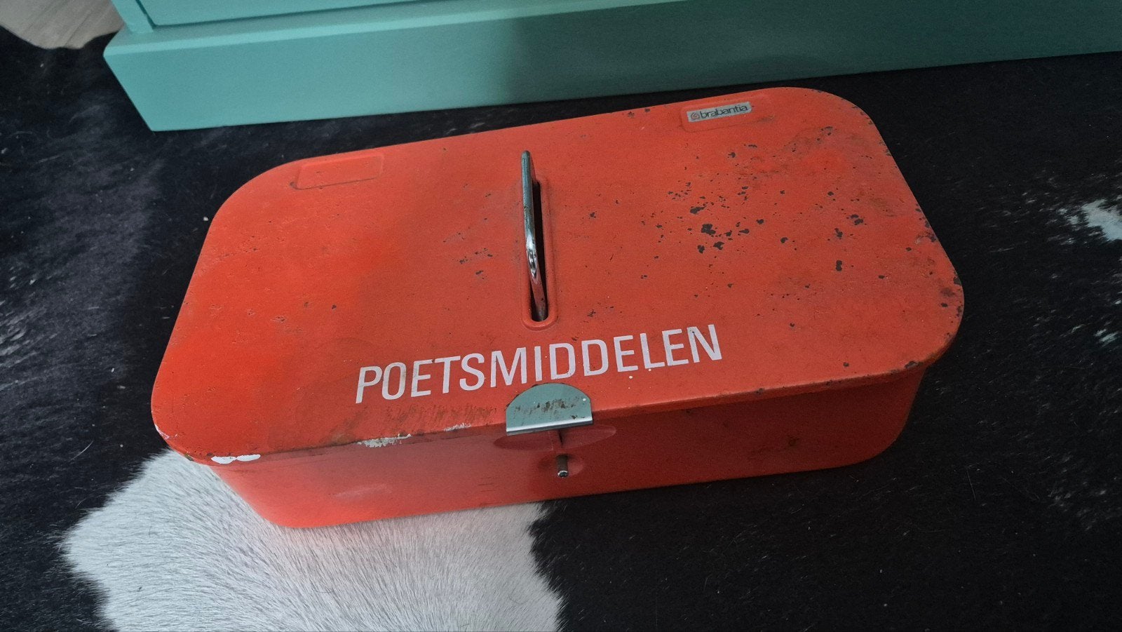 Vintage Brabantia bewaarblik - Oranje retro poetsmiddelen, Ophalen of Verzenden