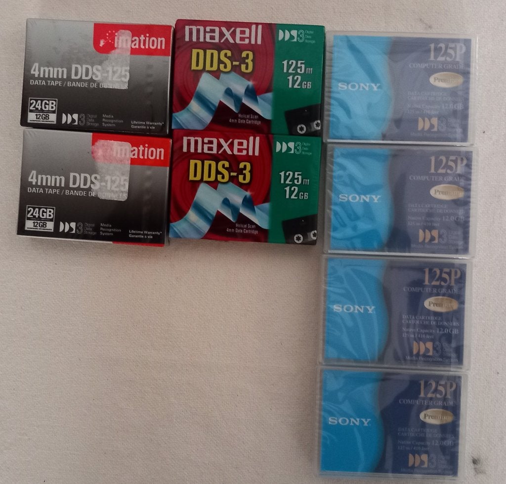 DDS-3 en DDS-125 Datatapes (nieuw), Imation, Maxell, Sony, Niet van toepassing voor dit product., Niet van toepassing voor dit product.