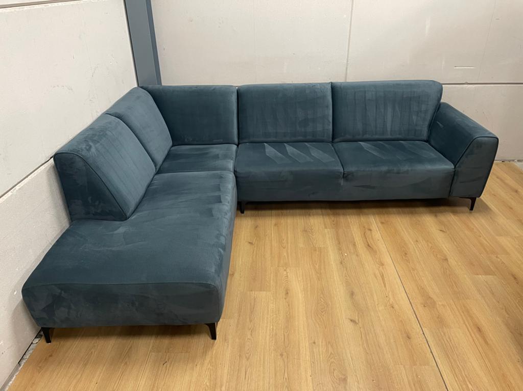 Mooie luxe suede petrol blauw groene hoekbank - GEREINIGD!!!, Huis en Inrichting, Banken | Bankstellen, Ophalen, 250 tot 300 cm