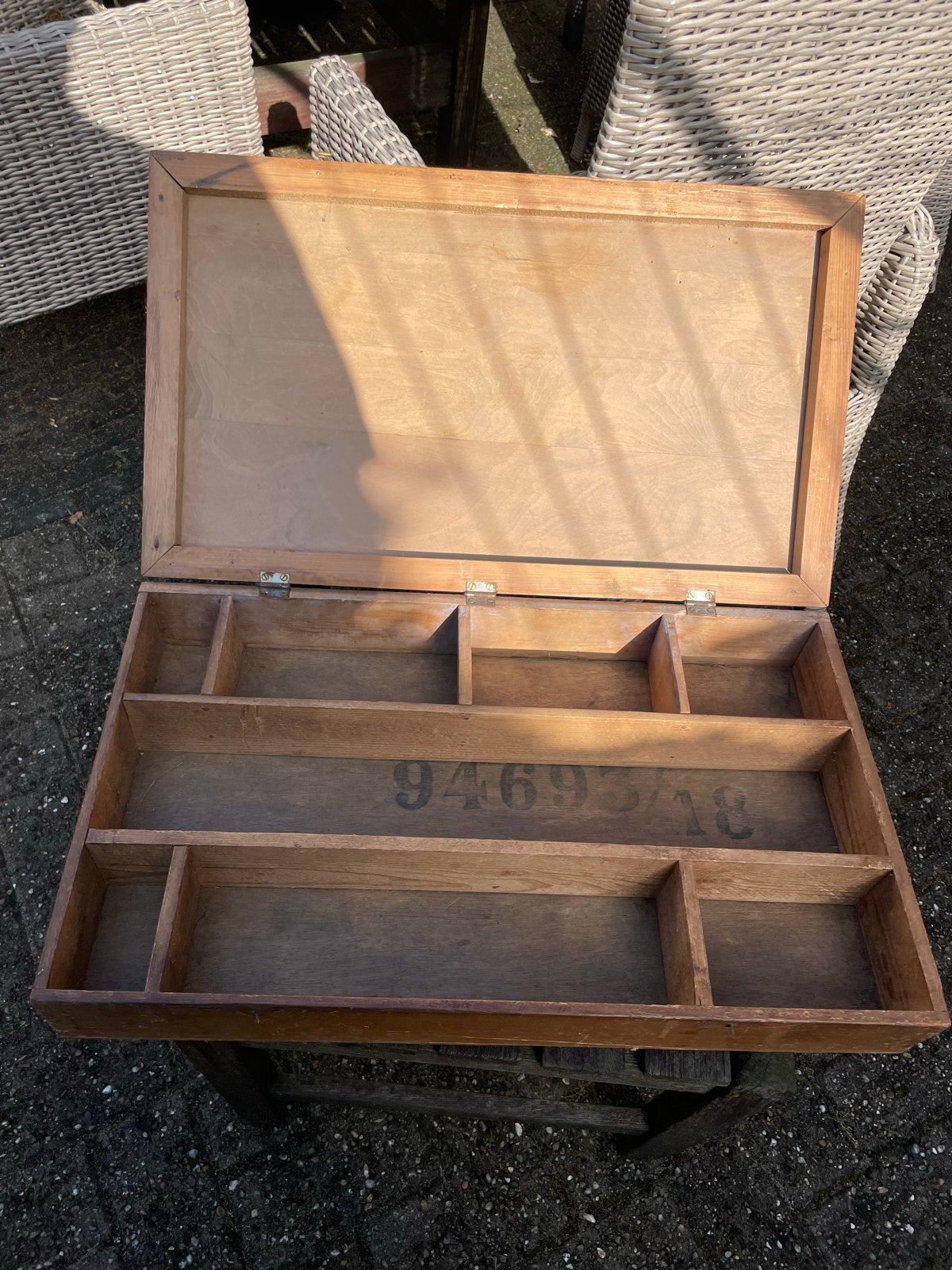 Vintage houten kist met vakken - opbergkist, Ophalen of Verzenden