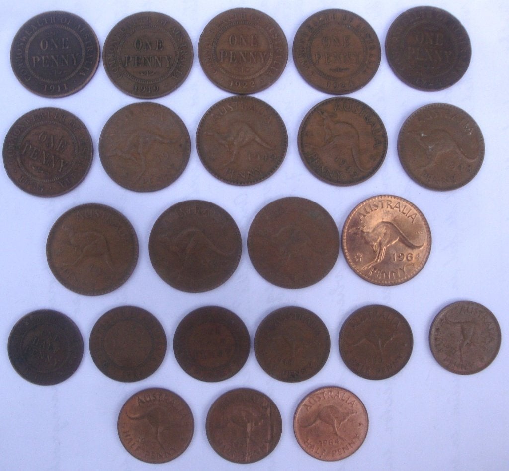 14 x Penny + 9 x Halfpenny Australië 1911 - 1964, nette staa, Ophalen of Verzenden, Losse munt