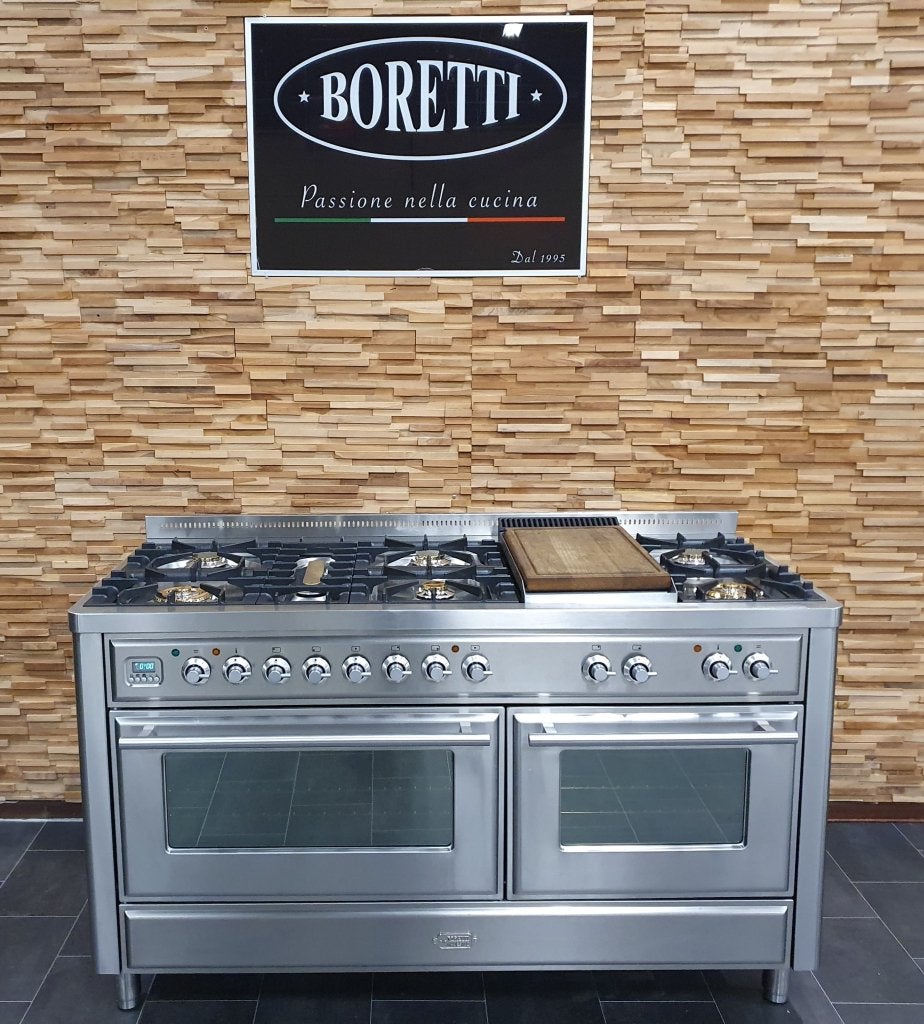 🔥Luxe Boretti Majestic Fornuis 150cm RVS 2 ovens 8 pits, Witgoed en Apparatuur, Fornuizen, Niet ingevuld, 60 cm of meer, Niet ingevuld