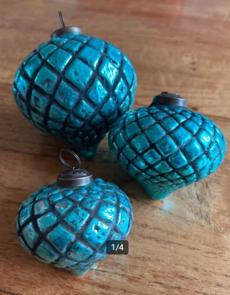3 Decoratieve glazen vintage ballen, Ophalen of Verzenden
