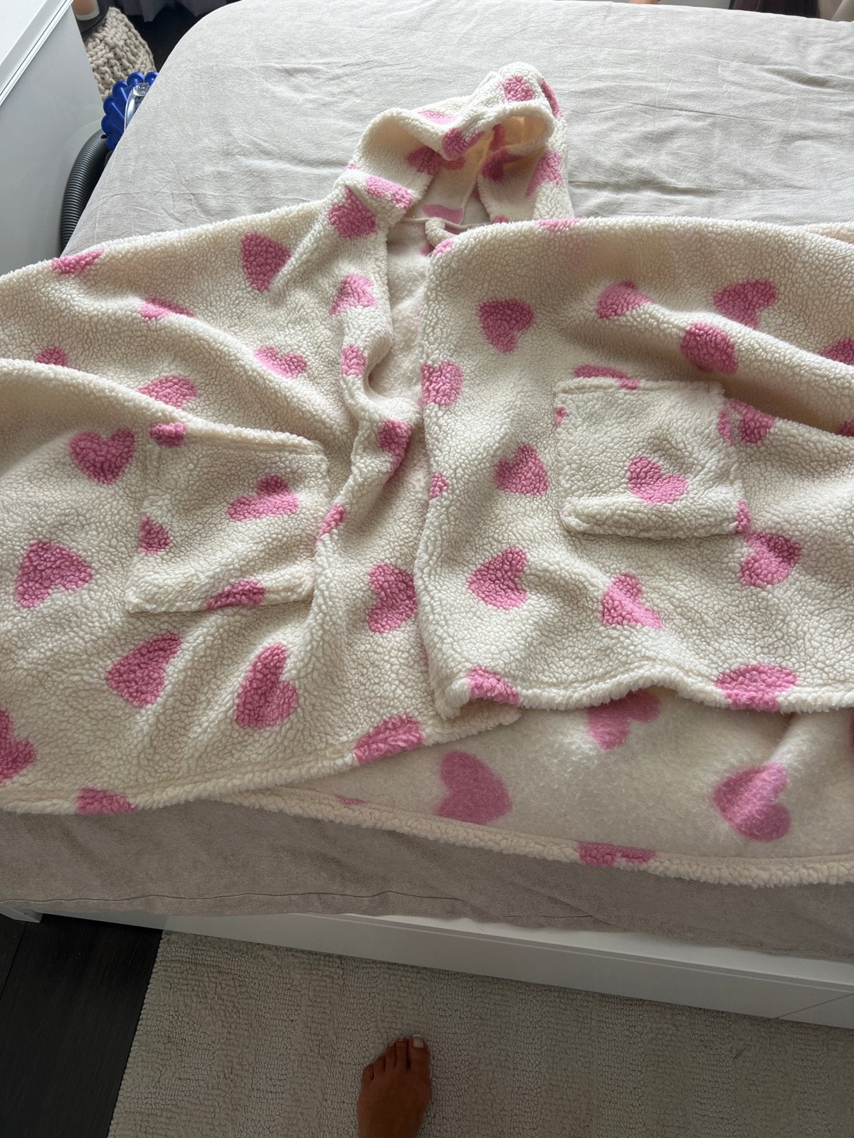 Zachte Poncho Deken met Capuchon en Hartjespatroon, Ophalen, Zo goed als nieuw, Poncho, Met capuchon