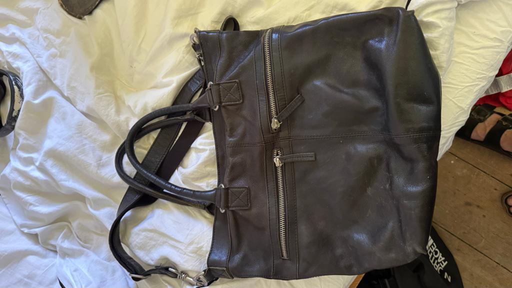 Zwart leren tas - Cowboybag, Ophalen of Verzenden, Gebruikt, Bruin, Handtas
