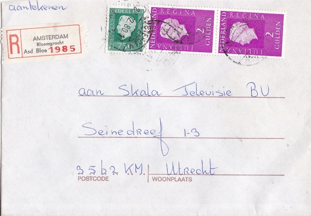 Nederland - R-brief – Amsterdam Bloemgracht - 1985, Verzenden, Envelop