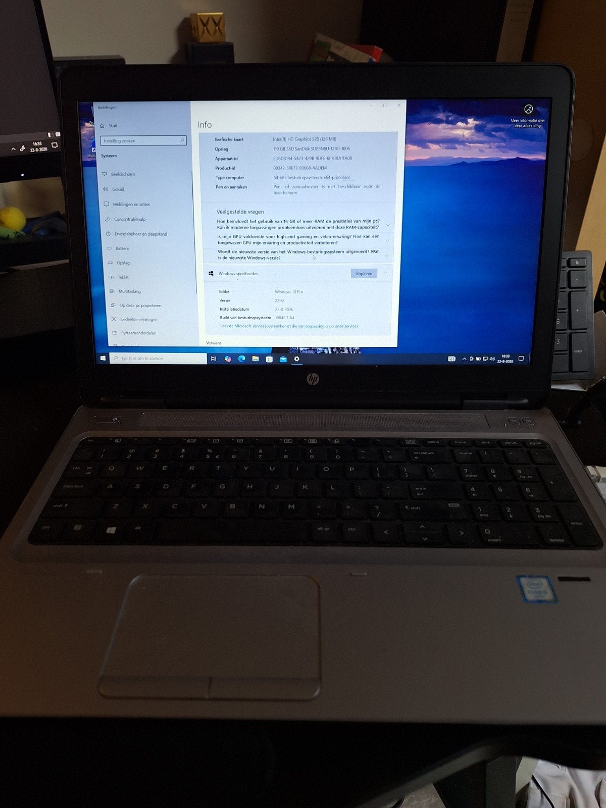 HP Laptop i5-6200U 16GB RAM 119GB SSD Windows 10 Pro, Computers en Software, Windows Laptops, Ophalen, Gebruikt, 2 tot 3 Ghz, Intel(R) Core(TM) i5-6200U CPU @ 2.30GHz