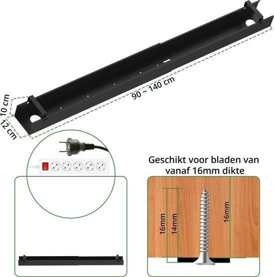 Nieuwe kabelgoot bureau 90 - 140 cm + 2 keer kabeldoorvoer, Ophalen, Nieuw