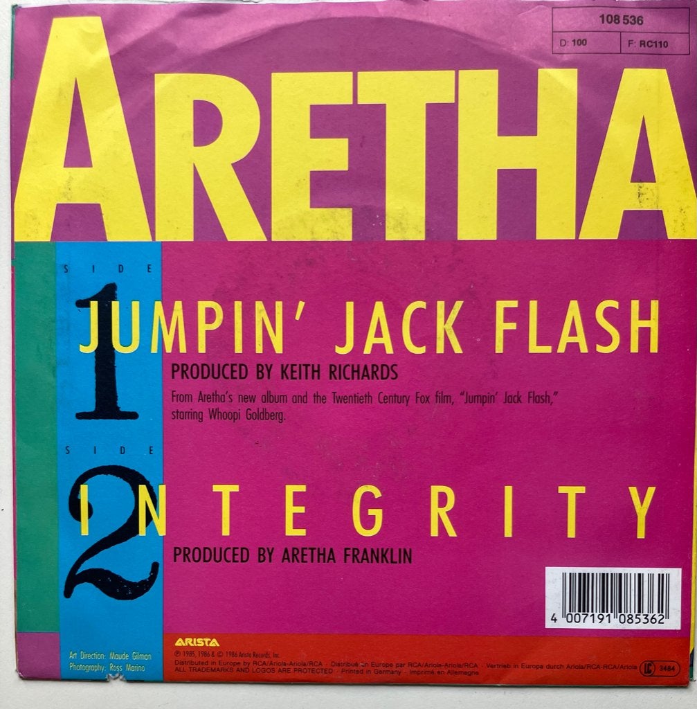 D24 Aretha Franklin, K RichardsJumping Jack Flash GERM86 €5, 7 inch, Ophalen of Verzenden, Pop, Overige typen