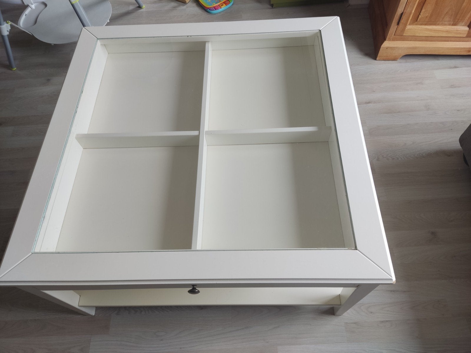 Ikea Liatorp Salontafel met Glazen Blad en Lade, Ophalen, Gebruikt, 50 tot 100 cm, Landelijke, klassieke stijl