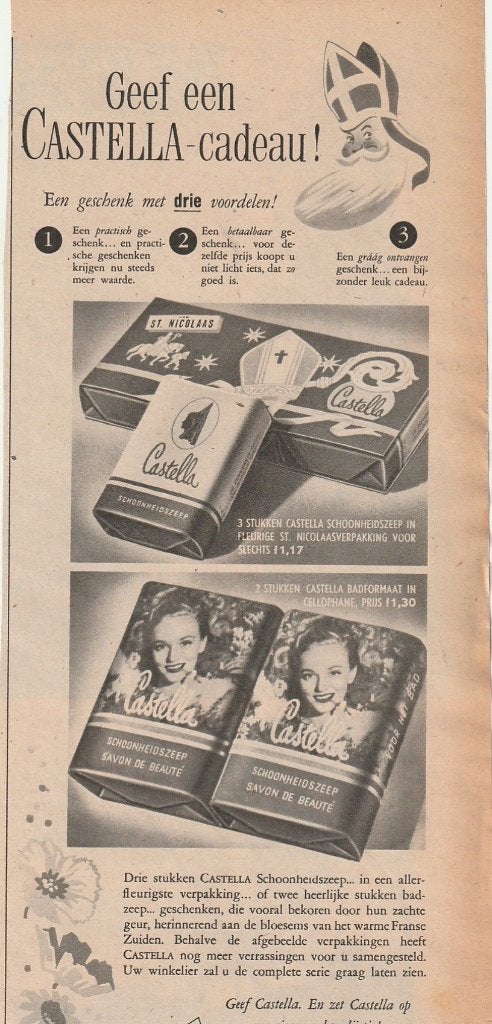 Retro reclame 1951 Castella Nijmegen Sinterklaas verpakking, Verzenden, Overige typen