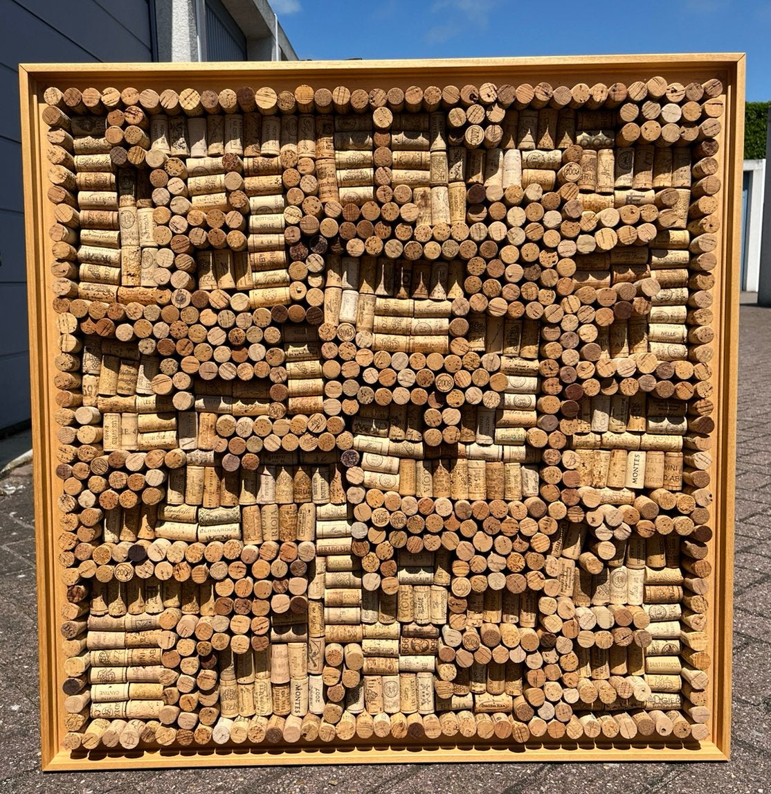 Ingelijste 3D wijnkurken wanddecoratie Bernardus 83x83 cm, 83 cm, Decoratieobject, Zo goed als nieuw, Natuurlijk materiaal