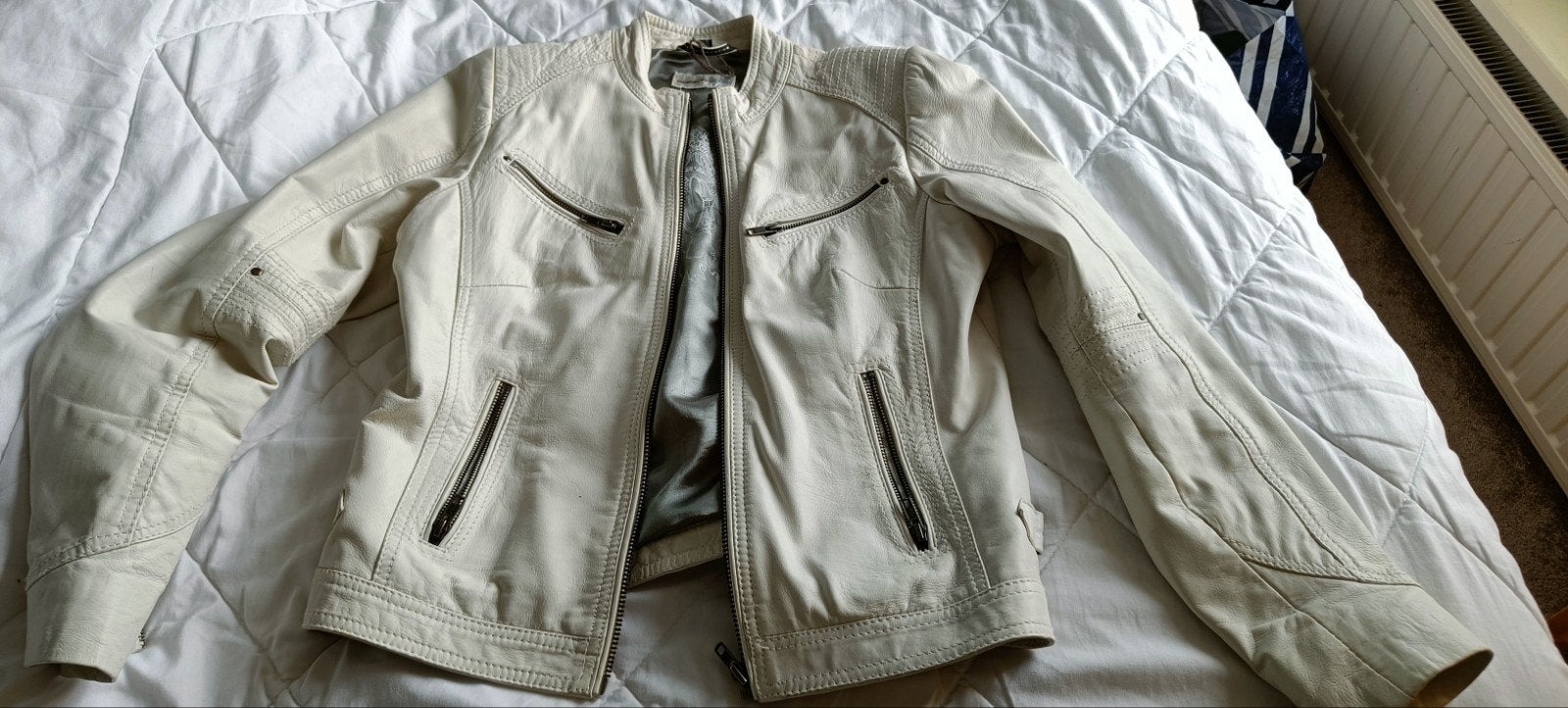 Zeer net wit leren jasje, maat 40 (M), Kleding | Dames, Jassen | Zomer, Ophalen of Verzenden
