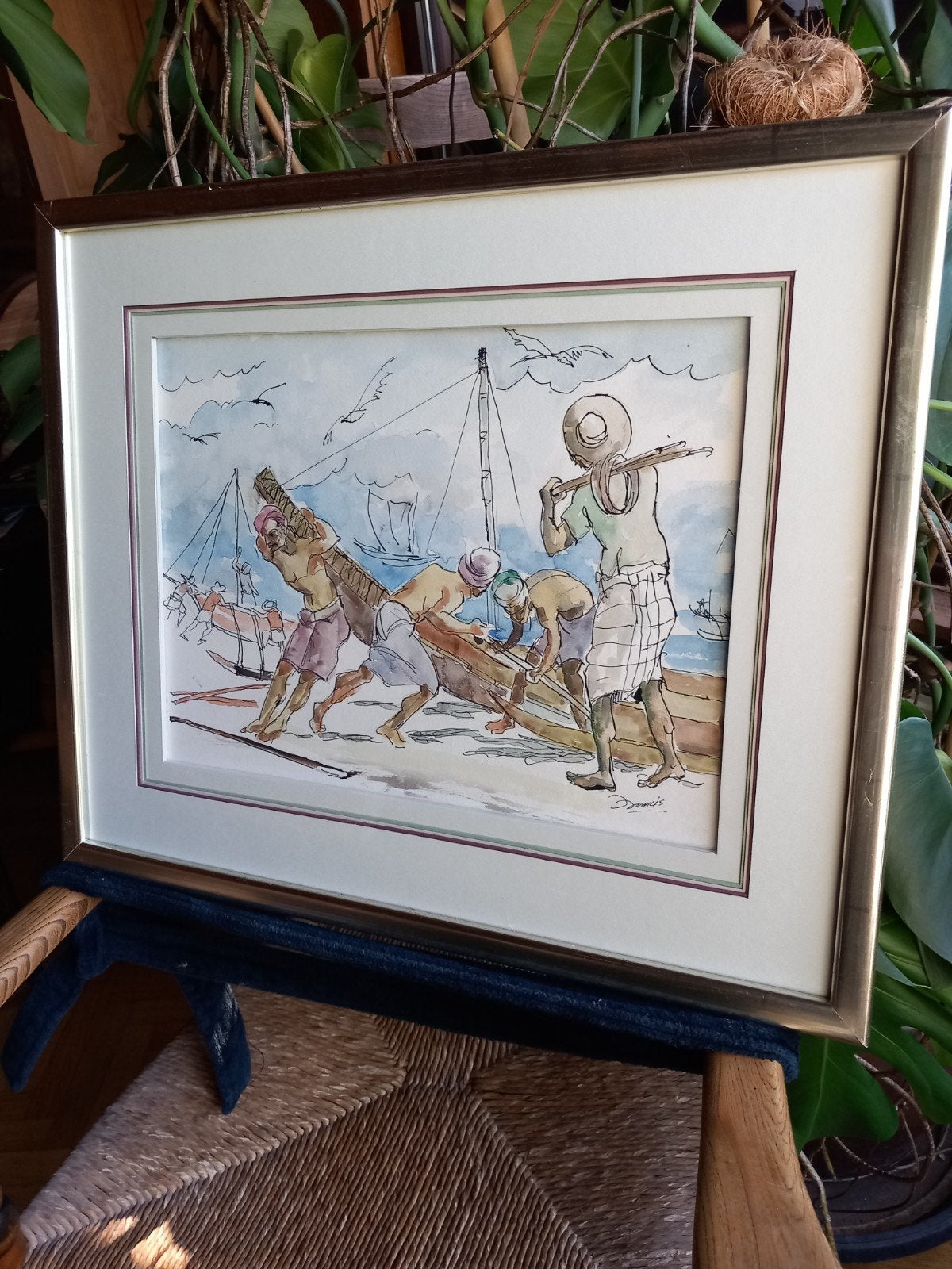 Maritiem tafereel: Mannen aan het werk op het strand, Ophalen of Verzenden