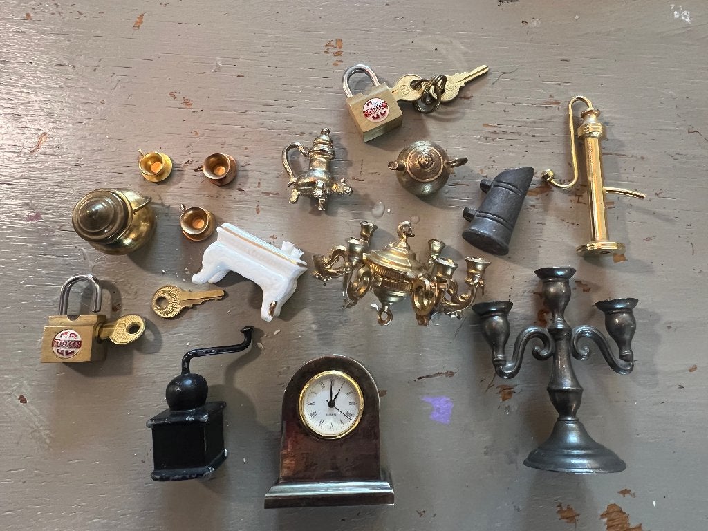 antiek tinnen verzilverd miniaturen poppenhuis accessoires, Ophalen of Verzenden, Poppenhuis