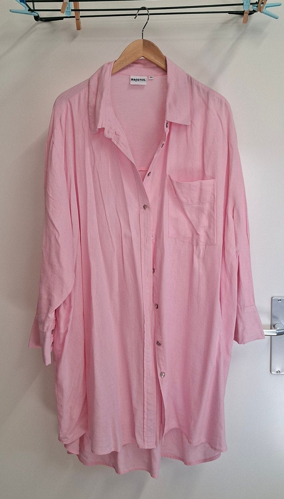 Roze overhemdjurk met parelmoer knoopjes - Maat 46, Maat 46/48 (XL) of groter, Ophalen of Verzenden, Zo goed als nieuw, Roze