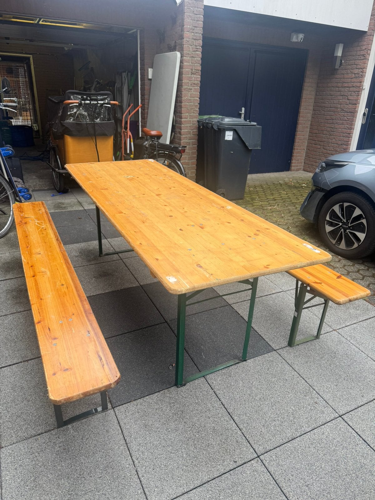 Picnick tafel bier tafel met bankjes, Ophalen of Verzenden, Zo goed als nieuw, Rechthoekig, Hout