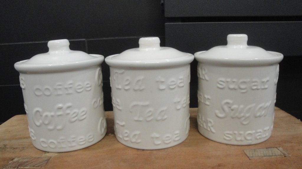 3 LEUKE WITTE VOORRAADPOTTEN, Gebruikt, Ophalen of Verzenden, Voorraadpot, Steen/keramiek