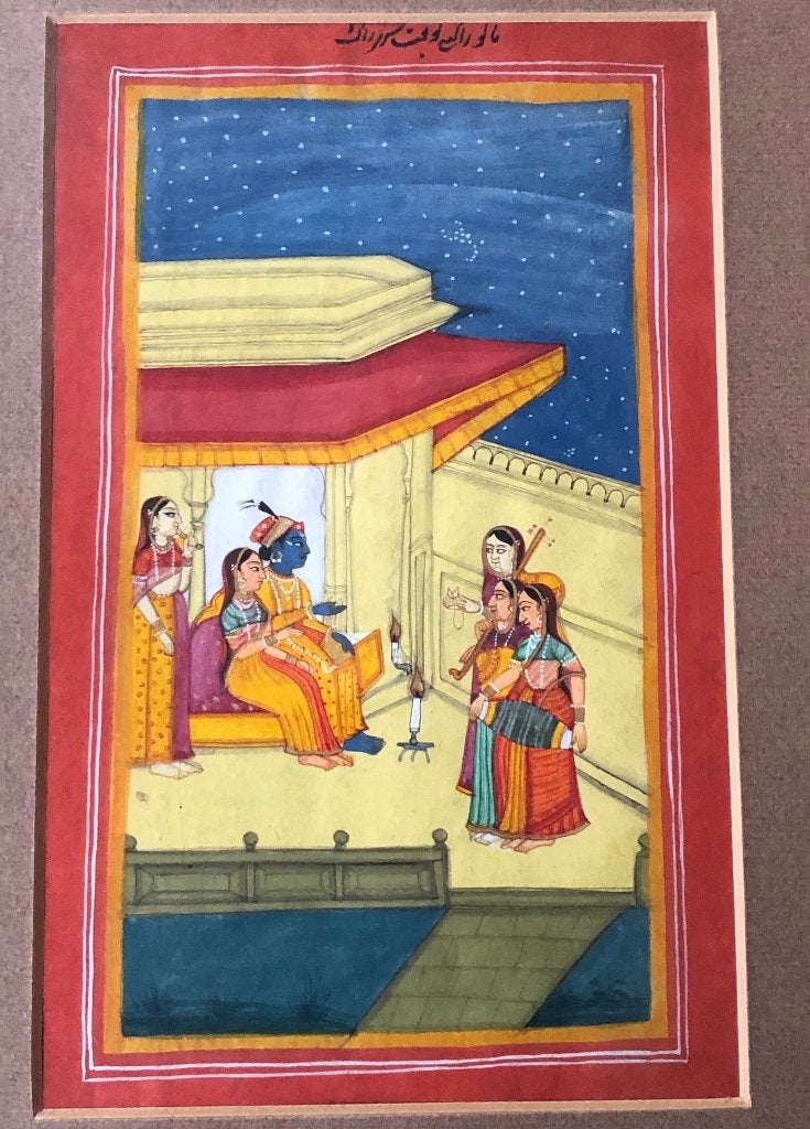 Indiase miniatuurschildering in lijst 3, Schilderij, Ophalen of Verzenden, Papier/karton, India