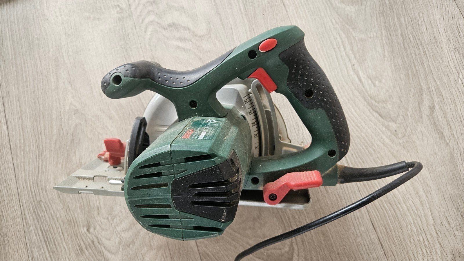 Bosch PKS 55 A PKS55A PKS55 Cirkelzaag - Optie Geleiderail, Gebruikt, Cirkelzaag, Ophalen of Verzenden, 30 tot 70 mm