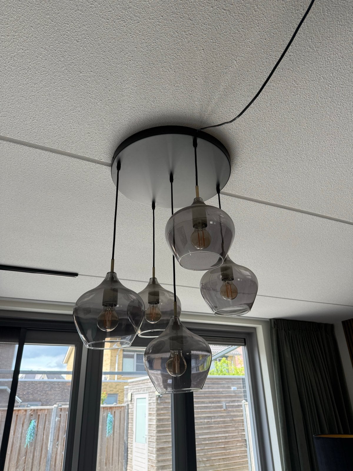 Hanglamp Rakel met 5 glazen kappen - Zo goed als nieuw, Huis en Inrichting, Ophalen of Verzenden, Zo goed als nieuw, Glas, E27 (groot)
