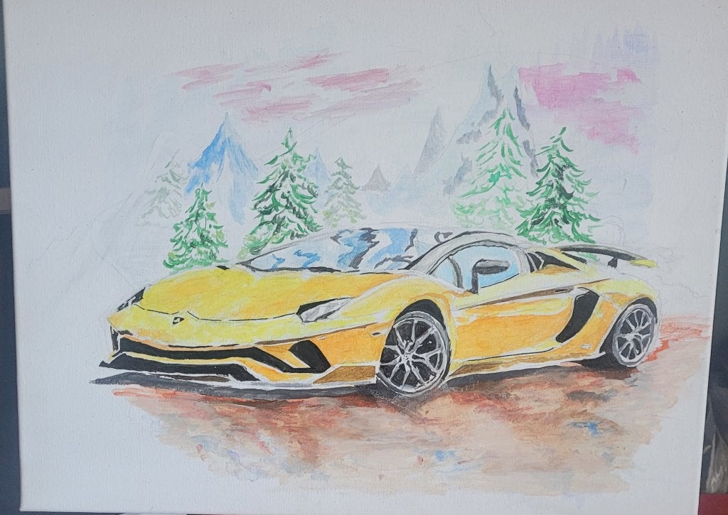 Lamborghini auto schilderij, Ophalen of Verzenden, Nieuw, Minder dan 50 cm, Schilderij